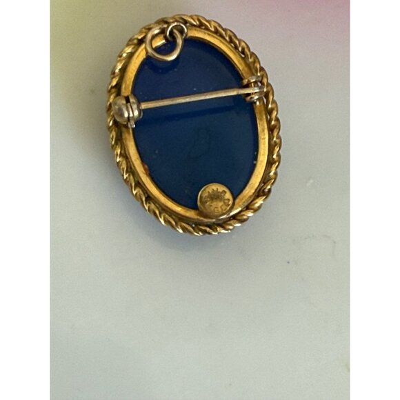Vintage 50's 12K GF Blue Glass Pearl Shell Cameo Brooch Pendant - Picture 5 of 7